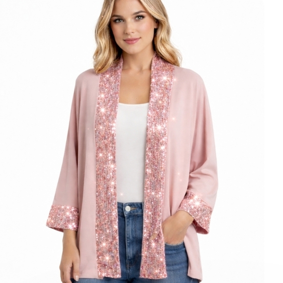 cleo Sweaters - Cleo | Blush Pink Sequin Trim Cardigan NWT